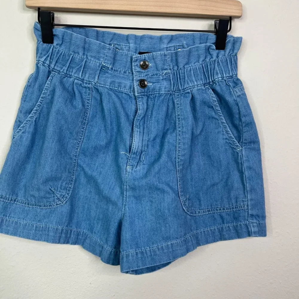 BDG Urban Outfitters Women’s Blue Paperbag High Waisted Shorts Size 4 Pleated - Picture 2 of 10